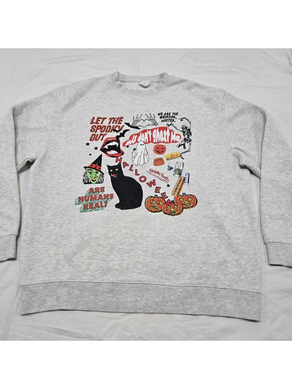 EUC Size XL Kristen Jones Halloween Collection Sweatshirt Grey Graphic Pullover